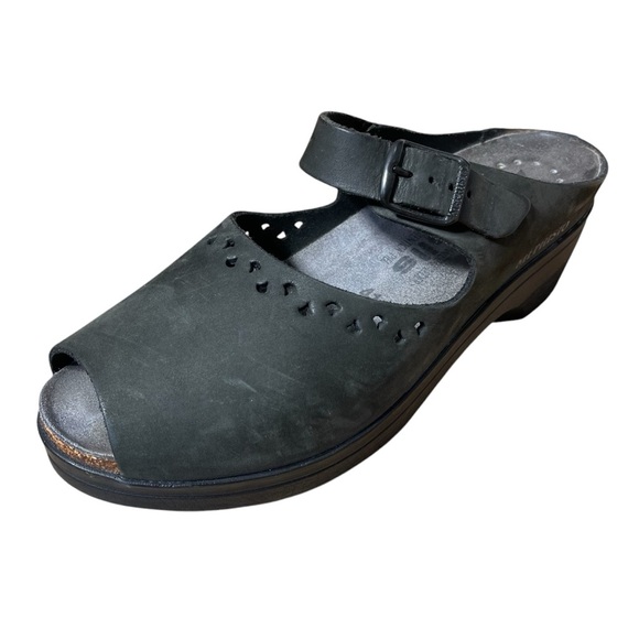 Mephisto Mobils Black Leather Mary Jane Peep Toe Clogs Women’s Size 41 - Picture 1 of 5